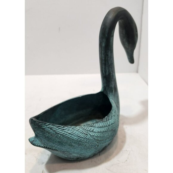 Vtg Toyo Korea Bronze Swan Home Garden Planter with Verdigris Patina 7" - Picture 5 of 14